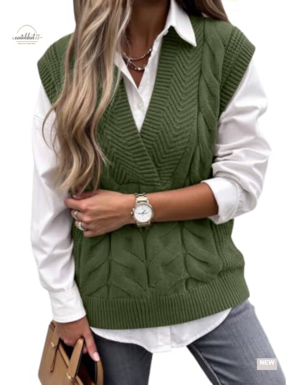 Dokotoo V Neck Sweater Vest Sleeveless Oversized Lightweight Cable Knit